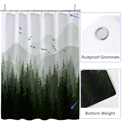 Image of LLSCL Fabric Shower Curtain Liner with Magnets, Green Forest Waterproof Hotel Quality, 72 x 72 Machine Washable