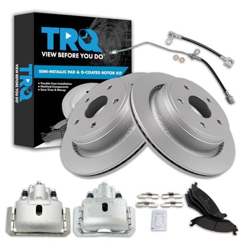 Image of TRQ Rear Brake Pad, Caliper, Hose, & Rotor Kit Semi-Metallic Compatible with 2002-2004 Dodge Ram 1500