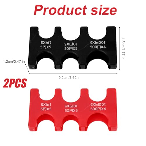 2 Stück Japanische Yen Münzhalter, Rechteckiger Münzspender aus Kunststoff mit 6 Fächern Hartschalenkoffer Tragbar Sortiergeldbörse für Reisen Auto (Rot & Schwarz)