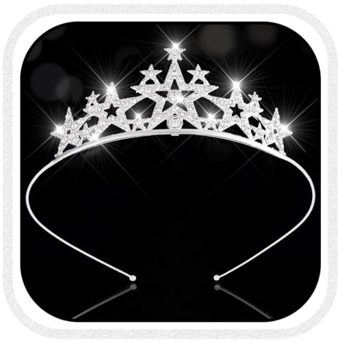 Kilshye Star Tiara Headband Silver Rhinestone Princess Tiaras and Crowns Stars Hair Accessories for Girls (Silver Free Size)