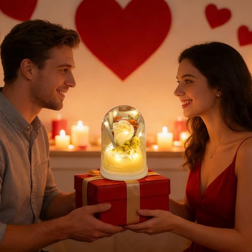 Rosas eternas para cumpleaños: flores preservadas con luz LED en cúpula de cristal 5