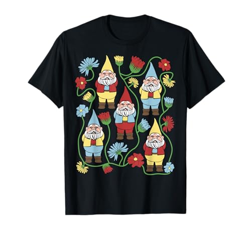 Lindos gnomos y flores de jardín Camiseta