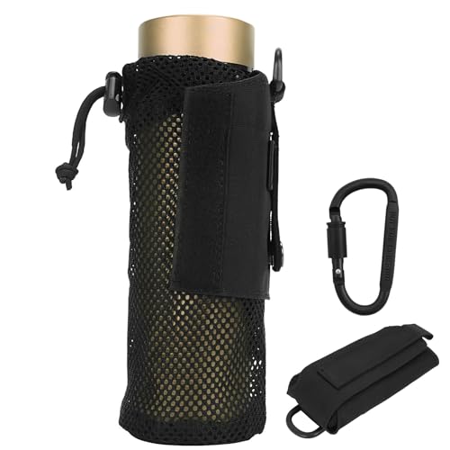 Dozylive Funda Molle Táctica para Botella de Agua, Pouches de Malla Colapsables Portabotellas con Mosquetón para Correr Viajes Senderismo Ciclismo Camping