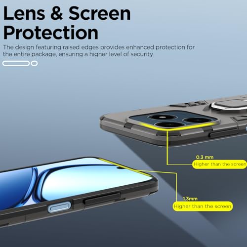Image of Pikkme Back Cover for Realme C63 4G | 360 Protection | Ring Holder | Kickstand | Tough Armor Case (Black)