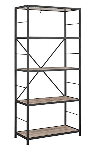 Walker Edison Furniture Company 4 Tier Open Shelf Rustic Wood Metal Bookcase Tall Bookshelf Storage Home Office
