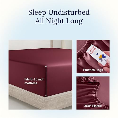 California Design Den Cotton Fitted Sheet Twin XL, Soft 400 Thread Count 100% Cotton Sateen, No Pop-Off Elastic, Deep Pocket Cooling Sheets, Durable Fitted Sheet Only (Twin XL, Burgundy Red)