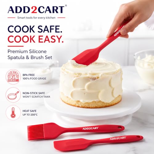 Image of ADD2CART (Assorted, 2 piece Set) Cooking Oil Brush with Non-Stick Silicone Spatula Food-Grade, BPA-Free, Dishwasher Safe, Heat-Resistant from -40C to 230C, and a Smooth Design for Baking and Mixing