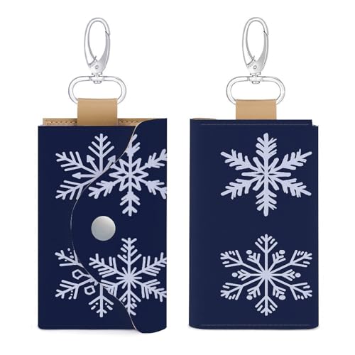 Snowflakes Simple Navy Blue Key Holder Bag PU Leather ID Card Holder Keychains Case Cover for Men Women3