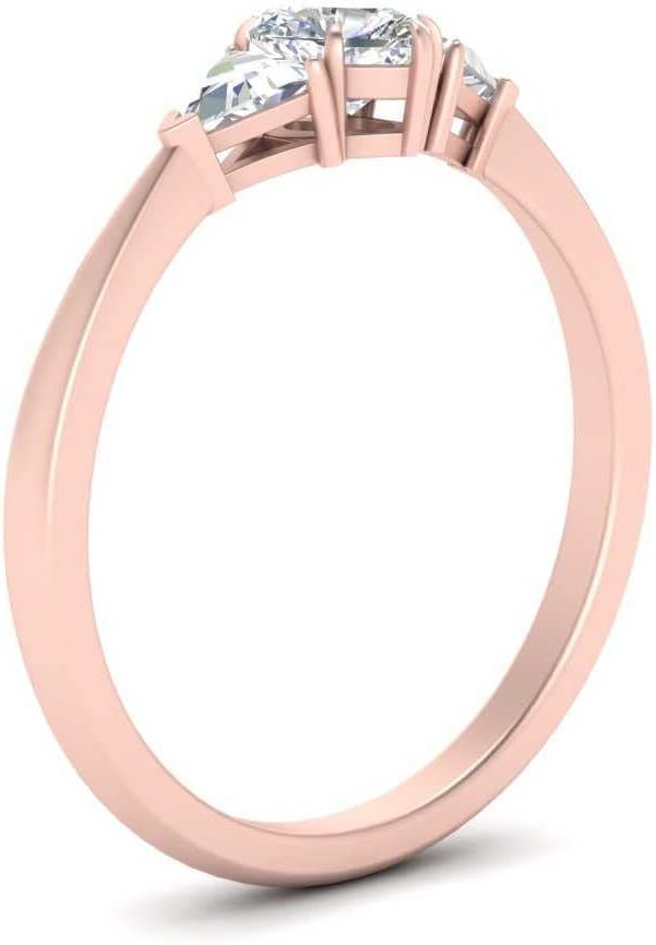 Choose Your Gemstone Trillion Cathedral Ring Rose Gold Plated Heart Shape 3 Stone Engagement Rings Affordable for Your Girlfriend, Wife, Partner Wedding US Size 4 to 12
