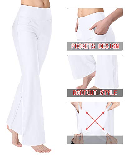 Zeronic Bootcut Yoga Pants For Women With Pockets High Waisted Workout Running Pants Tummy Control Long Bootleg Work Pants (White, X-Large) #TOP4