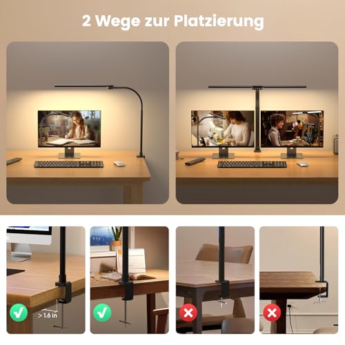 SIBRILLE Lampe de Bureau LED RVB à Double Tête, 22W 80cm Lampe de Table à Clipser avec Télécommande, 5 Températures de Couleur&Luminosité Lanterne de Lecture Rotative pour Design,Lecture,Ecran – vue 8