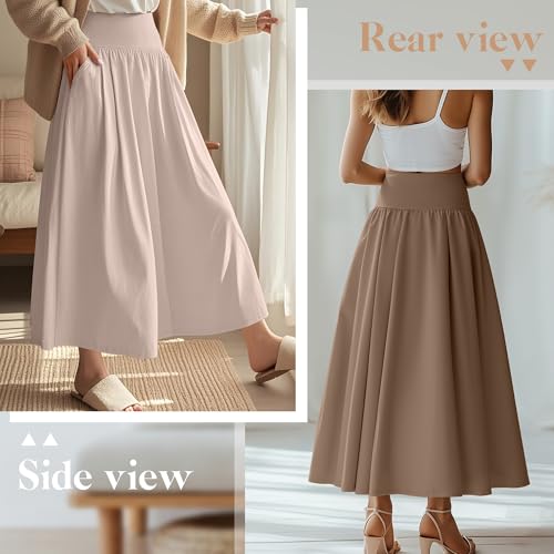 Ficerd 3 Pack Maxi Long Skirts for Women, Ankle Length High Waisted Pleated Flowy A Line Summer Casual Skirts with Pockets2