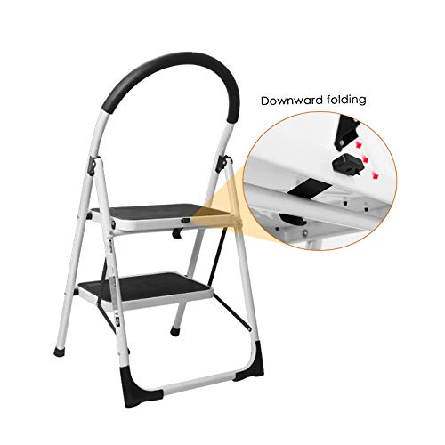 2 Step Stool, Gimify Folding Step Ladder Steel Stepladders (Upgraded Version) Non-Slip Sturdy Steps Wide Pedal with Comfortable Hand Grip for Home Kitchen Garden Office 330 lbs