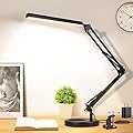 TROPICALTREE LED Desk Lamp with Clamp and Round Base,Eye Caring Table Lamp with Swing Arm,3 Color Modes 10 Brightness Levels,Memory Function, Desk Light for Home Office with USB Adapter Black-14W