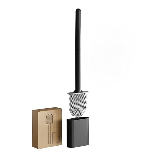 Quickclean Brosse de Toilette - Nettoyage Profond Hygiénique avec Support Mural/Sol & Anti-Gouttes (Noir)