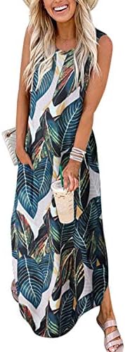 ANRABESS Womens Summer Maxi Dress Sleeveless Casual Sundress with Pockets