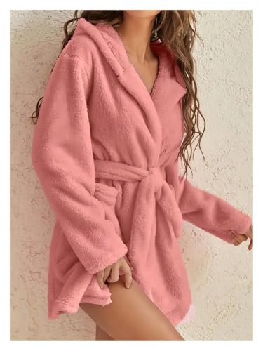 Bata con capucha mujer pijama forro polar cinturón ropa de casa otoño invierno 4