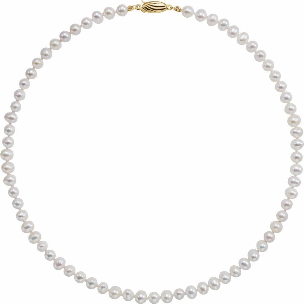 14k Yellow Gold Freshwater Cultured Pearl Strand Necklace Fine Jewelry for Women Gifts for Her, 16"