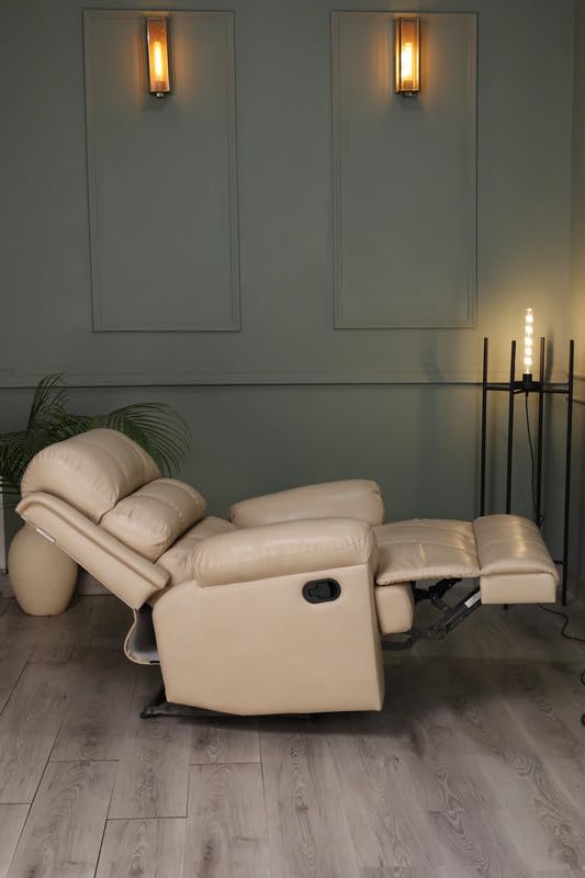 Image of Solis Royale 1 Seater Recliner Sofa Chair | Motorized Recliner Lounge Sofa Chairs for Relaxing | Comfortable Cushioned | Living Room, Bedroom, Office (Amnet - Beige, Amnet - Leatherette)
