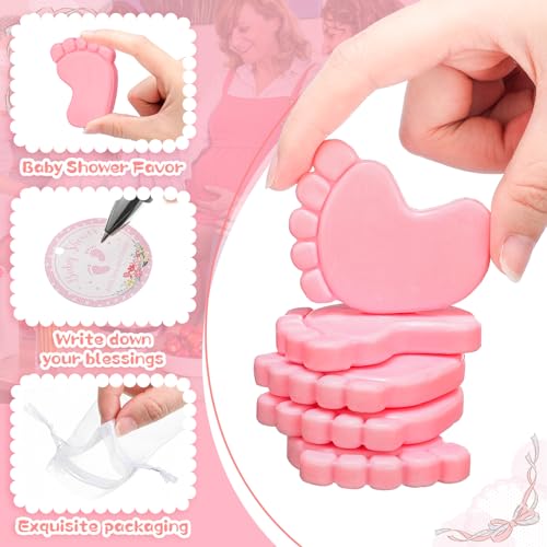 Image of 50 Sets Baby Shower Soap Favors for Guests Boy Girl Mini Handmade Scented Soaps with Thank You Tags and Organza Bags for Gender Reveal Baptism Shower Wedding Party(Pink)