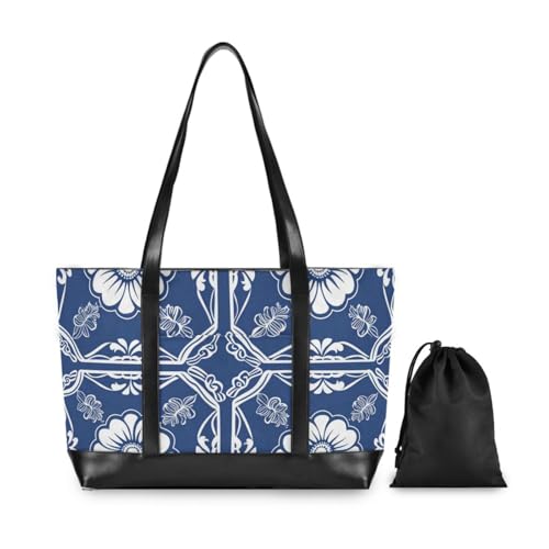 Chinese Blue and White Porcelain Style Large Capacity laptop tote bags for women with zipper tote bag with zipper for travel with lunch bolsos secret para mujeres2
