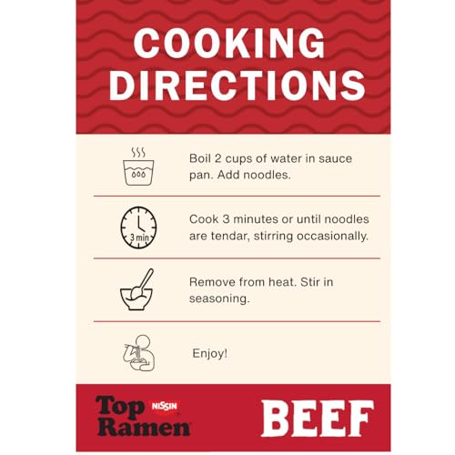 Image of Nissin Top Ramen Noodle Soup, Beef, 3 Ounce (Pack of 24) | Quick, convenient meal ready in minutes with just hot water.
