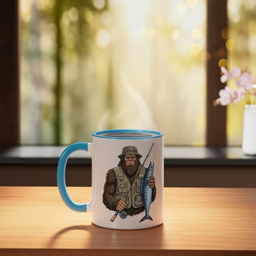 Taza de cerámica Wahoo Bigfoot Fisher azul/blanca miniatura 3