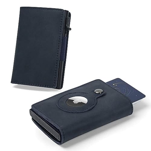 Air Tag Wallet for Men, Anti-Lost Slim Leather Wallet with AirTag Case, RFID Credit Card Holder Pocket-Sized Slim Design Multipurpose Accessory for AirTag, Blue