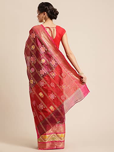 PTIEPL BANARASI SILK WORKS magenta rajkot patola silk saree in art silk – image 2