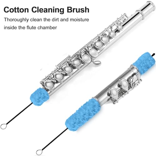 Flute Cleaning Kit, Professional Complete Set Including Swab Rod Screwdriver 2 Cotton Cloth 2 Brush, Flute Cleaning Care Set 7 Pcs, Specially Designed for Deep Cleaning of Stains on Flute