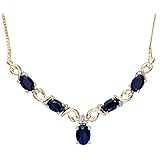 Naava Women's Diamond and Sapphire 9 ct Yellow Gold Necklace of Length 47 cm