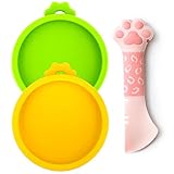 Comtim Small Cat Food Can Lids with Cat Food Spoon Set, Silicone Cat Food Can Covers Lids for 3 oz Cans, Cat Can Opener Spatula Cat Spoon for Wet Food