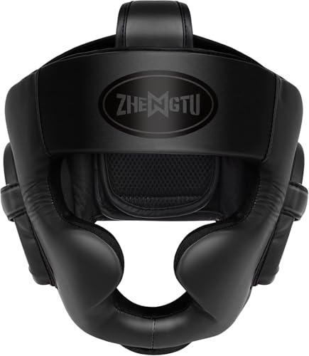 ZHENGTU Boxing Headguard MMA Training Protection Muay Thai Kickboxing Training Martial Arts Headgear (Black, L)