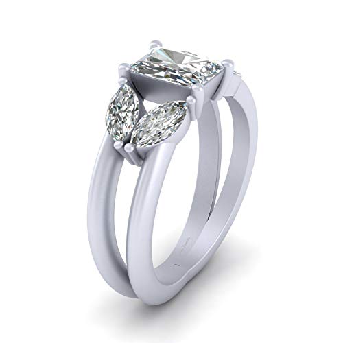 Bague argent sterling et diamant blanc coupe radiant marquise pour femme
