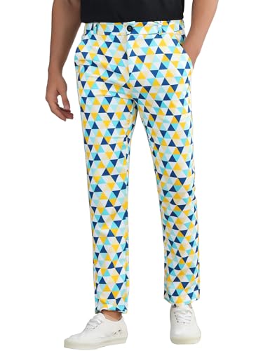 Lars Amadeus Argyle Golf Pants for Men's Argyle Pants Triangle Plaid Pattern Suit Trousers