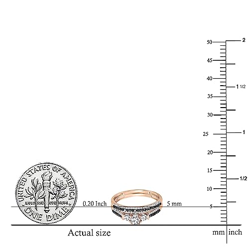 Dazzlingrock Collection Round White Sapphire, Black & White Diamond 3 Stone Wedding Ring Set For Women In 10K Rose Gold Size 5.5 #TOP4