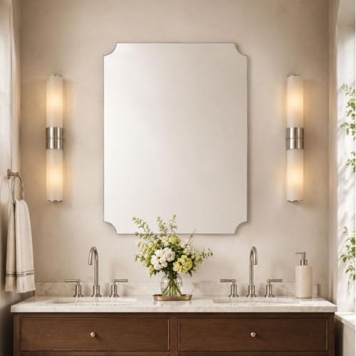 Image of TEHOME Polished Nickel Rectangle Bathroom Vanity Mirror, 30x40'' Silver Decorative Bathroom Mirrors