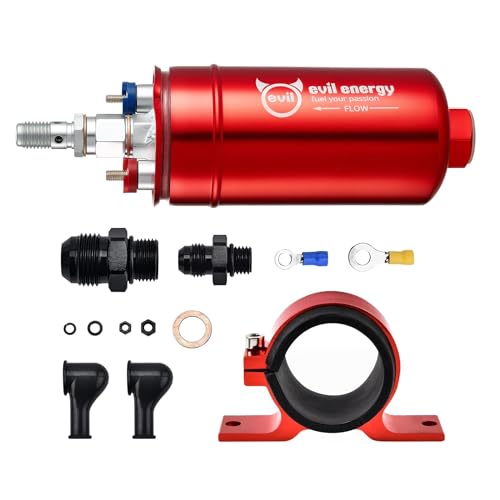 EVIL ENERGY External Inline Fuel Pump Electric 300LPH High Flow 12V with 60 mm Bracket Clamp Red