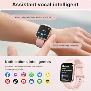 Montre Connectée Femme pour Samsung,iPhone,Android,1.8" HD Smartwatch avec Appel Bluetooth,Voix de l'IA,Alexa intégrée,Smart Watch Moniteur de SpO2,Sommeil,Podometre,Calories, IP68 Montre Intelligente