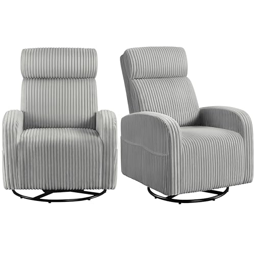 Yaheetech 360° Swivel Glider Chair for Nursery, Rocking Chair Nursing Chair with Side Pockets, Corduroy Glider for Living Room with High Back Light Gray Set of 2