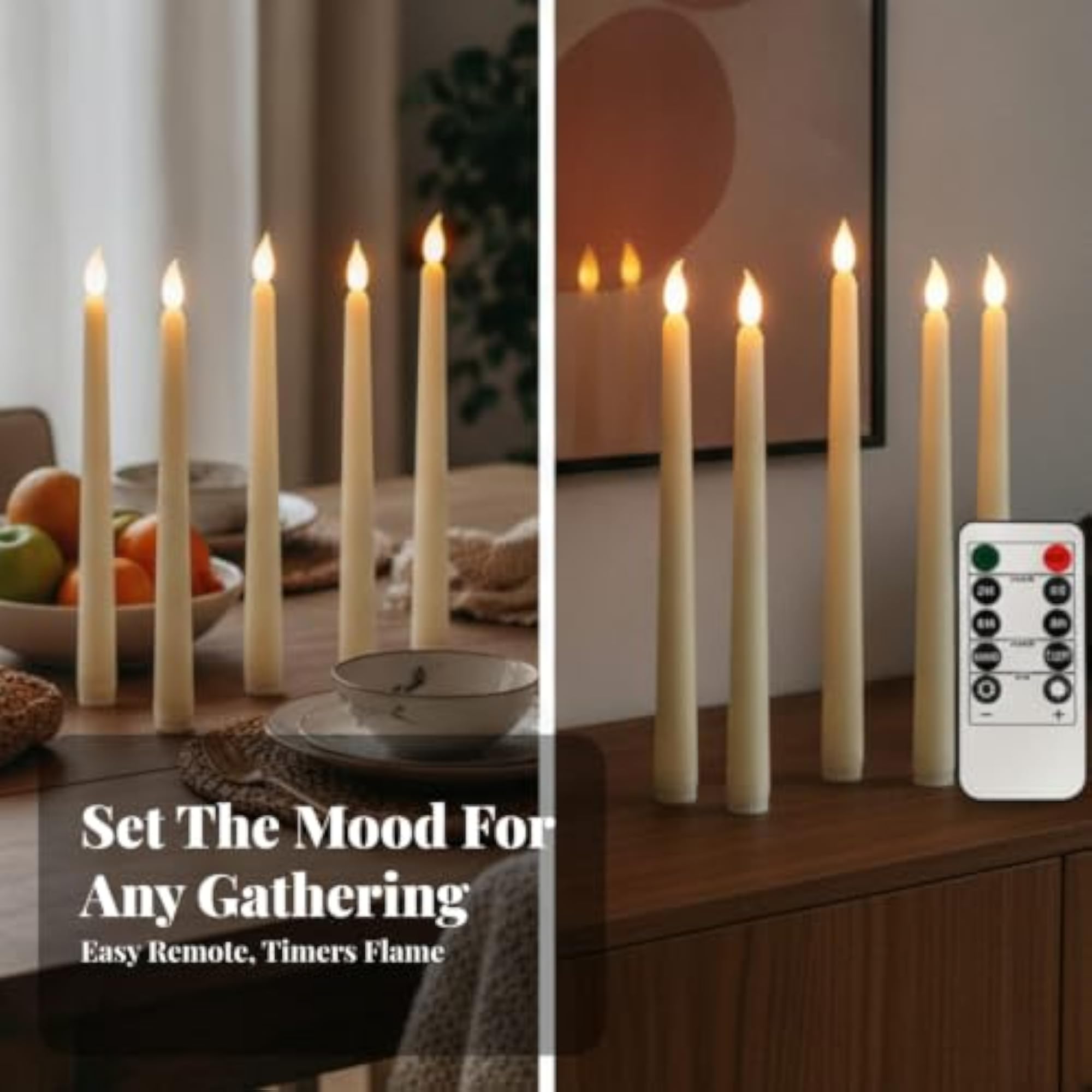 6 Pieces Flickering LED Taper Candle with Wireless Controller
