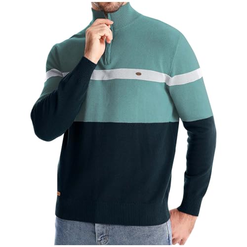 Muscularfit Mens Sweater Polo Long Sleeve Quarter Zip Color Block Lightweight Knitted Sweaters Causal Slim Fit Warm Pullover
