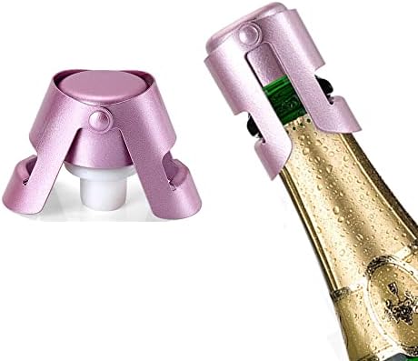 Set of 2 Champagne Bottle Stopper, Stainless Steel Champagne Sealer Plug, Reusable Wine Saver for Champagne, Cava, Prosecco & Sparkling Wine (Purple)