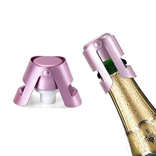 Set of 2 Champagne Bottle Stopper, Stainless Steel Champagne Sealer Plug, Reusable Wine Saver for Champagne, Cava, Prosecco & Sparkling Wine (Purple)
