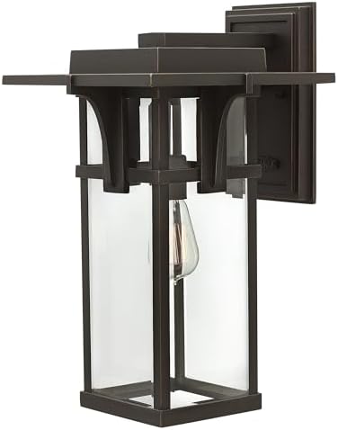 Hinkley Manhattan One Light Large Outdoor Wall Mount, Oil Rubbed Bronze w/Clear Glass