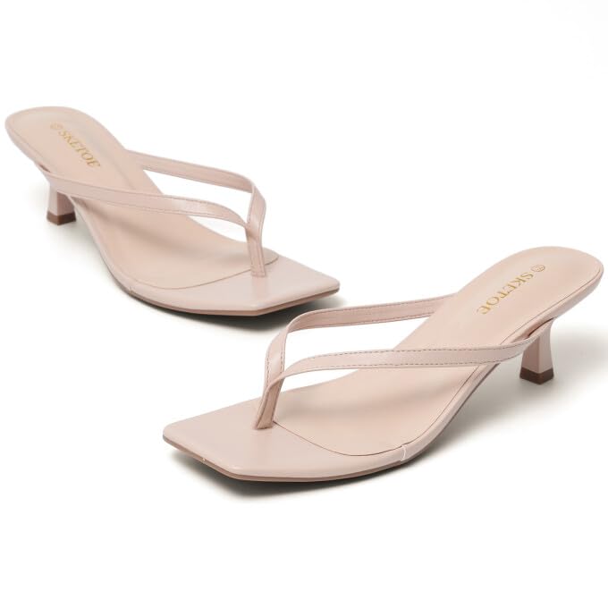 Image of Kitten Heels for Women Square Toe Sandals Flip Flop Heels Thong Sandals Comfortable Summer 2 Inch Heels Sandals