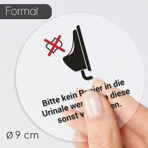 iSecur Aufkleber Toilette Kein Papier in die Urinale werfen I 2 Stück 9 cm rund matt transparent klar I Folie selbstklebend I hin836