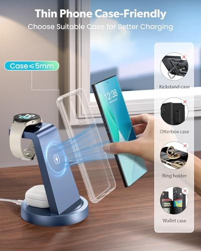 Image of Wireless Charger for Samsung: 3 in 1 Wireless Charging Station for Samsung Galaxy Watch 8 7 6 5 4 3 Pro Classic Galaxy Buds - Charger Dock Stand for S26 S25 S24 Ultra S23 S22 S21 Note Z Fold Android