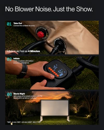Image of AWOL Valerion 150 Inch Inflatable Outdoor Movie Screen, Inflatable Projector Screen with Cordless Air Pump, 16:9 Front Projection for Backyard, Camping and Outdoor Movie Nights