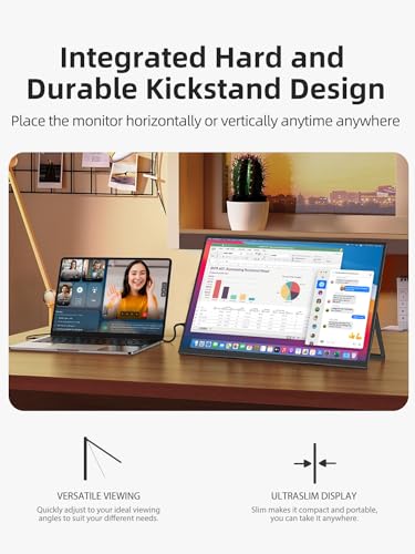 Image of Portable Monitor 18.5 inch 120hz for Laptop, FHD 1080P Portable Gaming Monitor w /VESA Stand HDR Speakers USB C Mini HDMI for Phones PC Gaming Devices, Travel Second Screen for Business